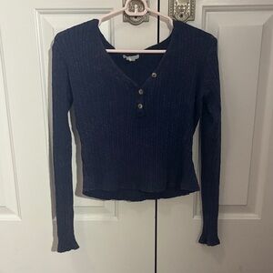 Full Tilt Navy Long Sleeve Ribbed Top